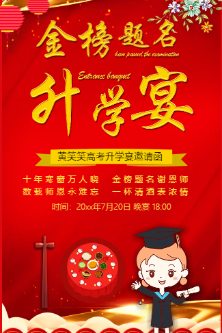 升学宴请帖请柬邀请函录取喜宴谢师宴会贺报喜报宴席